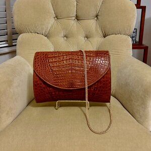 VTG Auth DONNA ELISSA Genuine Crocodile Large Convertible Shoulder Clutch Bag